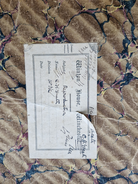 Cuthbert Heath-Caldwells school book, Winton House about 1904